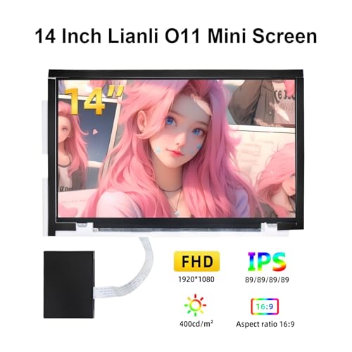 Image of wisecoco 14 Inch LCD Screen for Lian Li O11 Mini PC Case FHD 1920x1080 Laptop Screen Replacement PC Secondary Display HDMI 72% NTSC(White)