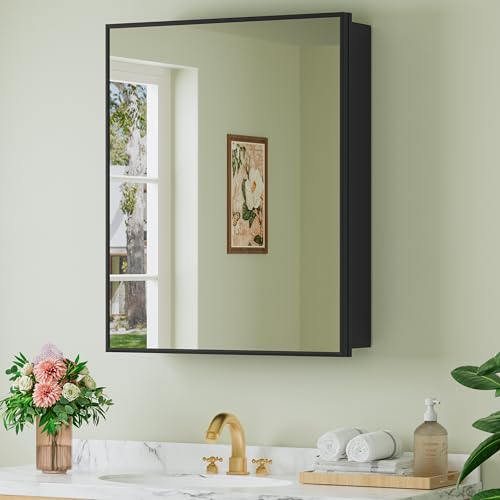 Buruis 24 x 30 Inch Framed Medicine Cabinet Mirror, Recessed/Wall Mounted