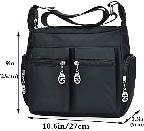 Fivelovetwo Lightweight Nylon Multi Pocket Hobo Shoulder Crossbody Bag Handbags And Purses For Women Men Top-Handle Messenger Crossbody Bag Pack Totes Satchels Black #TOP1