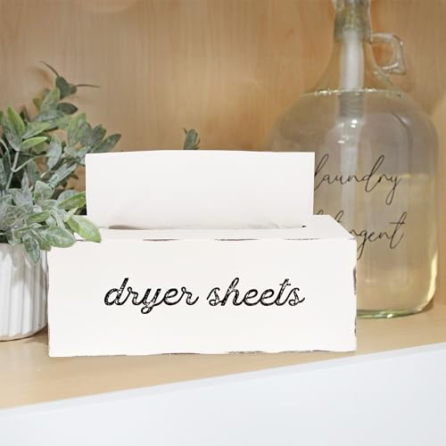 AuldHome Dryer Sheet Dispenser; Countertop Rustic White Fabric Softener Sheet Holder for Laundry Room - Thumbnail 3