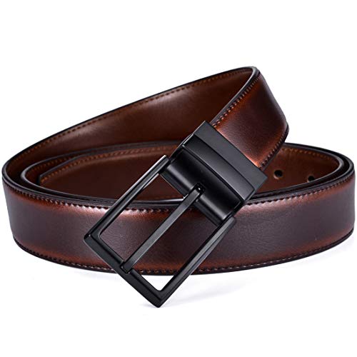 Image of beltox fine Men's Dress Belt Leather Reversible 1.25 inch Wide Rotated Buckle Gift Box