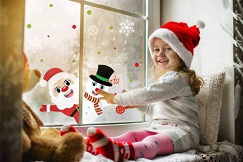 VEYLIN 118 Pieces Christmas Window Clings with Xmas Snowflakes Decals Removable PVC Staic Stickers for Christmas Window Display(8 Sheets)