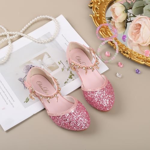 ChuLian Girls Dress Shoes Glitter Sequins Princess Low Heels Party Dance Shoes Party Wedding Flower Girls Sandals4