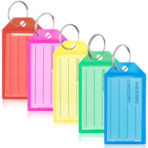Cozary Llaveros Plastico con Etiqueta 20 Piezas, Etiquetas Llaves Identificador, Etiquetas para Llaves Escribible, para Equipaje Marcar Llaves Maletas Mascotas Oficina, 5 Colores