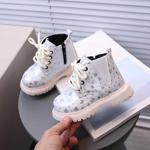 Girls Glitter Ankle Boots Kids Toddler Sparkling Heart Lace Up British Style Casual Shoes Booties with Side Zipper4