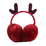 Red Earmuffs Merry Christmas Antlers Headband Outdoor Ear Warmer Burgundy Ear Muffs for Winter Women