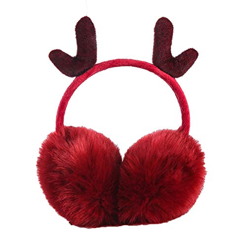 Red Earmuffs Merry Christmas Antlers Headband Outdoor Ear Warmer Burgundy Ear Muffs For Winter Women,Red #TOP22