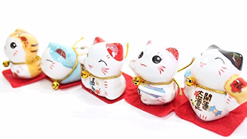Set of 5 Japanese Maneki Neko Lucky Cat Figurines Cute Smiley Waving Lucky Fortune Cat US Seller