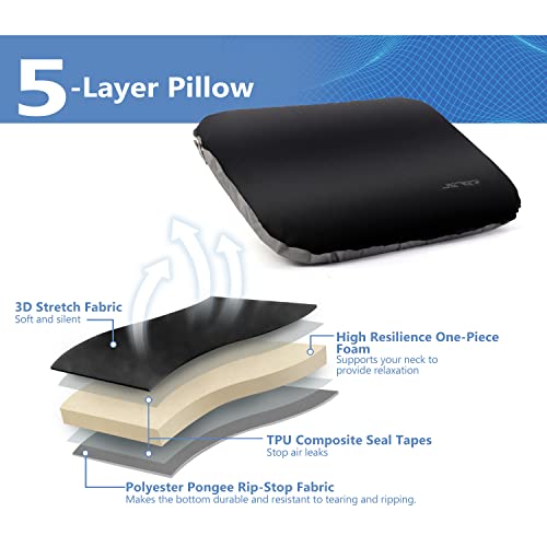 Jsver Self Inflating Camping Pillow Foam Inflatable Travel Pillow For Sleeping, Compressible Portable Backpacking Pillow, Compact Blow Up Hiking Pillow #TOP1