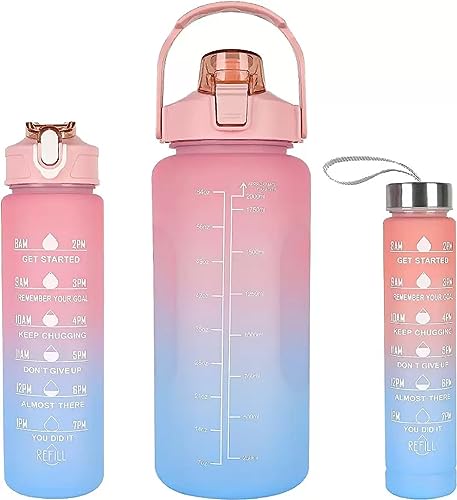 Image of Motivational Gallon with Time Marker WATER BOTTLE 2000 ml Water 2000 ml Bottle With Drinking Glass (Pack of 1, Multicolor, Silicone)