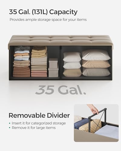 Image of SONGMICS 43.3 Inches Folding Storage Ottoman Bench with Flipping Lid