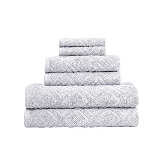 Classic Turkish Towels - Luxury Towel Set for Bathroom, 100% Turkish Cotton, Quick Dry, Soft and Absorbent Bath Towels, Hand Towels, and Washcloths, Larue Collection - 6-Piece Set (Light Grey)