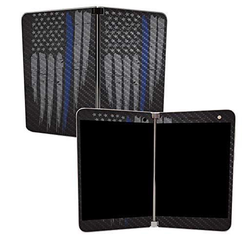 Image of MIGHTY SKINS MightySkins Carbon Fiber Skin for Microsoft Surface Duo - Thin Blue Line | Protective, Durable Textured Carbon Fiber Finish | Easy to Apply | Made in The USA