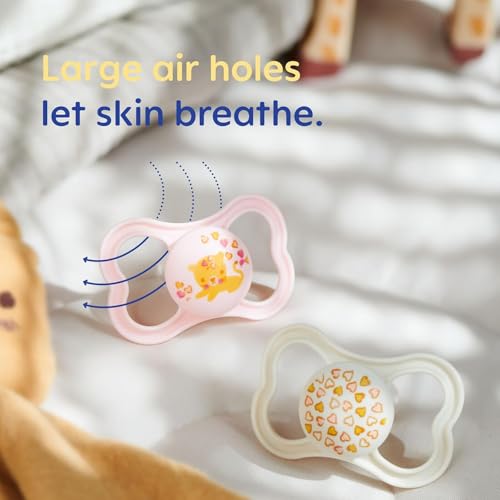 MAM Air Soothers 6-18 Months | 2 Pack | Orthodontic Design | Comes in Dummy Steriliser Case | Sustainable Materials | Baby Accessories | Pink (Various Designs) - Image 4
