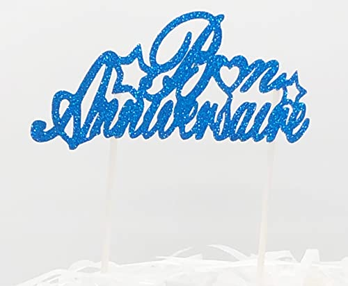 AILEXI Happy Birthday 1 Count Glitter Kuchen Decorating Toppers in French - Bon Anniversaire Dark Blue Cover