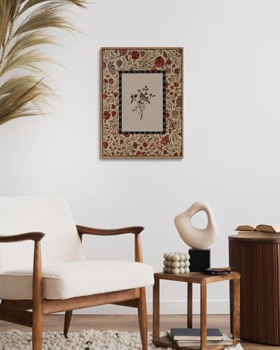 Image of KISSFOX Vintage Framed Wall Art Decor Rustic Flowers Birds Pictures Wall Decor Botanical Floral Canvas Art Prints Red Natural Farmhouse Paintings Artwork For Bedroom Kitchen Living Room