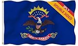 Double Sided 3ply North Dakota Flag 4X6FT, North Dakota State Polyester Flags for Outdoor,Vivid Color, All Weather, Double Stitched ND State Flag with Brass Grommets. (3ply, 4X6)