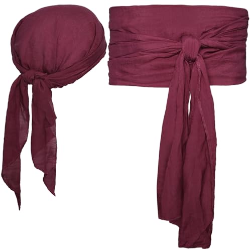Sdfvsdg Pirate Costume Halloween Accessories Medieval Costume Waist Belt Bandana Headscarf for Men Women Renaissance Cosplay (Wine Red)