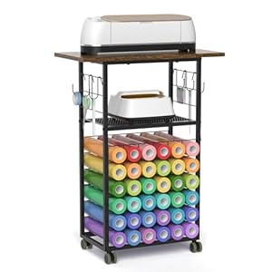 ikkle Rolling Craft Storage Cart with 36 Vinyl Roll Holders, Craft Organizers and Storage Compatible with Cricut Machines, Crafting Table Organization Workstation with Wheels for Craft Room