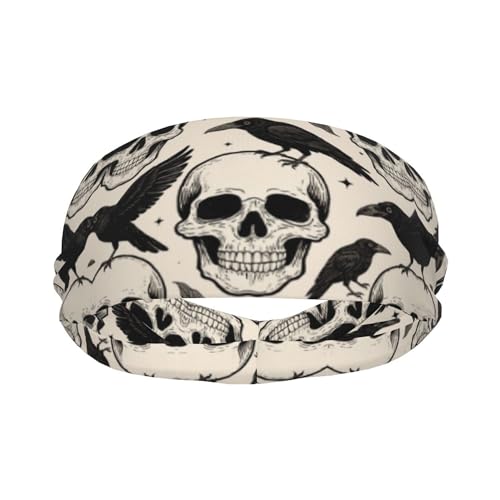 Boys Girls Cool Sports Sweat Band Head Decor for Running Athletic Spa, Long Multipurpose Halloween Raven Goth Skulls Art Head Ribbon Headdress2