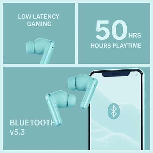 Image of GZTouch CYBER PODS in-Ear Earbuds with Quad Mic ANC for Clear Calls, 50Hrs+ Battery, Premium Glossy, Fast Charging & Fast Pairing, Low Latency Gaming TWS, IPX5, Bluetooth v5.3, 12mm Drivers - Blue
