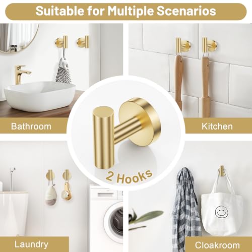 Lairuier Brushed Gold Towel Holder Set Include Double Bases Toilet Paper Holder,Towel Ring and 2 Towel Hooks Stainless Steel Wall Mounted Bathroom Hardware Accessories Set - Thumbnail 4