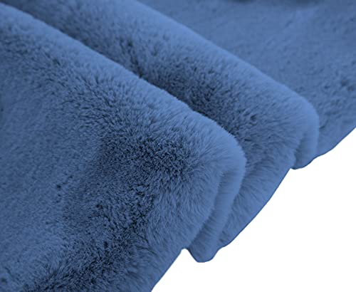 Image of Luxe Home Rabbit Fur Soild Bath Mat Super Soft, Anti-Slip, Washable, Rectangle, for Bathroom Door Mate, Bedroom Door Mats (Blue, 60x90 cm)