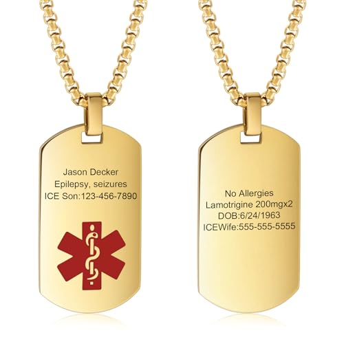 Medical Alert Pendant Necklace for Men Women - Custom Engraved Name ID Tag Stainless Steel Emergency Med Alert Jewelry