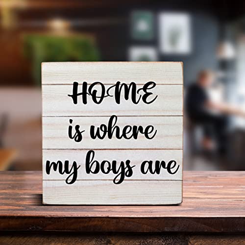 Home is Where My Boys are Wooden Box Sign Desk Decor, Family Quote Wood Box Sign for Home Shelf Table Decoration 5x5 inch - Image 2