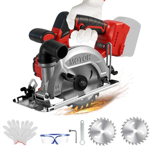 6 Inch Cordless Circular Saw for Milwaukee M18 18V Battery(No Battery) Brushless Motor 0-45 Cutting Angle Max Cutting Depth 1.9(90) 1.26(45) Idea for Wood Plastic Soft Metal