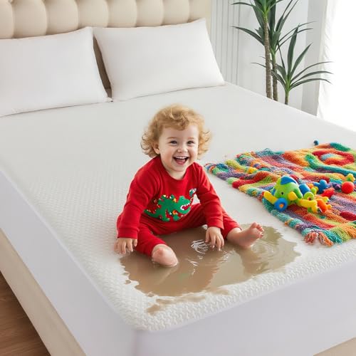 JOSOP 100% Waterproof Twin Size Mattress Protector,Soft Breathable Mattress Pad Cover,Durable & Machine Washable,14'' Deep Pocket Stretchable Fitted Sheet,Noiseless & Cooling