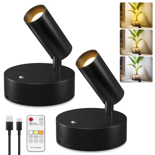Image of Kimjo Wireless LED Spotlight, Spot Lights Indoor, Uplighting Indoor with Timer and Dimmable, Rechargeable Wall Lights Picture Light Accent Lighting for Plants (2 Pack)