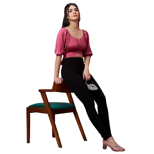 Image of Globus Women Pink Solid Back Tie-Up Party Crop Top-3639938001