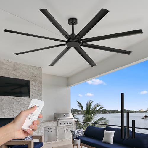 Image of 84 Inch Industrial Ceiling Fan Without Light, Matte Black Outdoor Model for Covered Areas, 8 Aluminum Blades, Powerful Airflow, Modern No-Light Design, CF04NBK-84