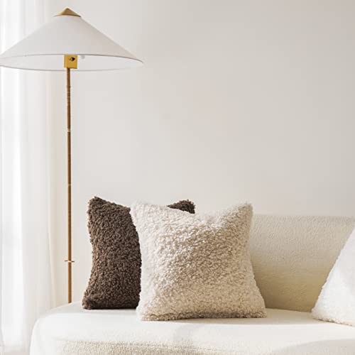 Image of Foindtower 2 Pieces 24x24 Inch Neutral Cream, Faux Fur Throw Pillow Cover Accent Sherpa Pillow Fuzzy Soft Pillowcases Sheepskin Decorative Fleece Cushion Case for Bed Couch Living Room