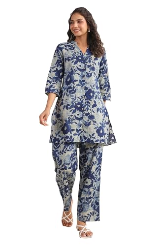 Image of Janasya Women's Pure Cotton Floral Printed Straight Co-ord Set