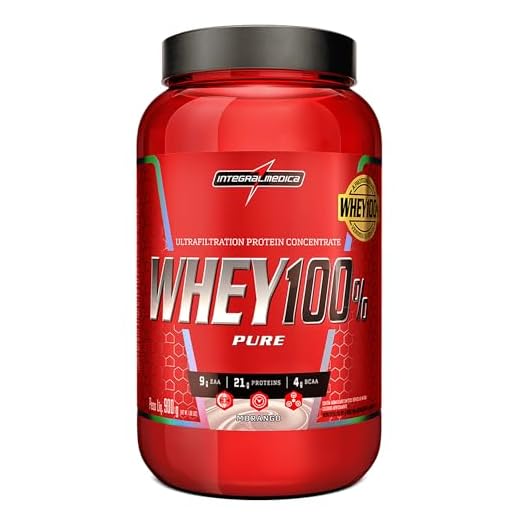 Integralmedica - Whey Protein Concentrado Morango 100% Pure - 21g de Proteína por Scoop, Suplementação Alimentar Pós-Treino, Fórmula Enriquecida com BCAAs - Pote 900g