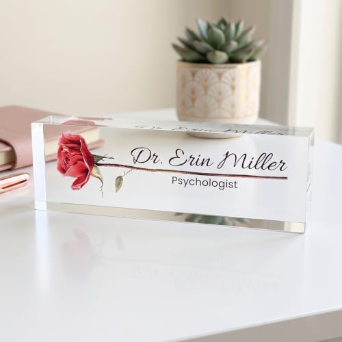 Image of Personalized Acrylic Name Plate with Red Rose Design