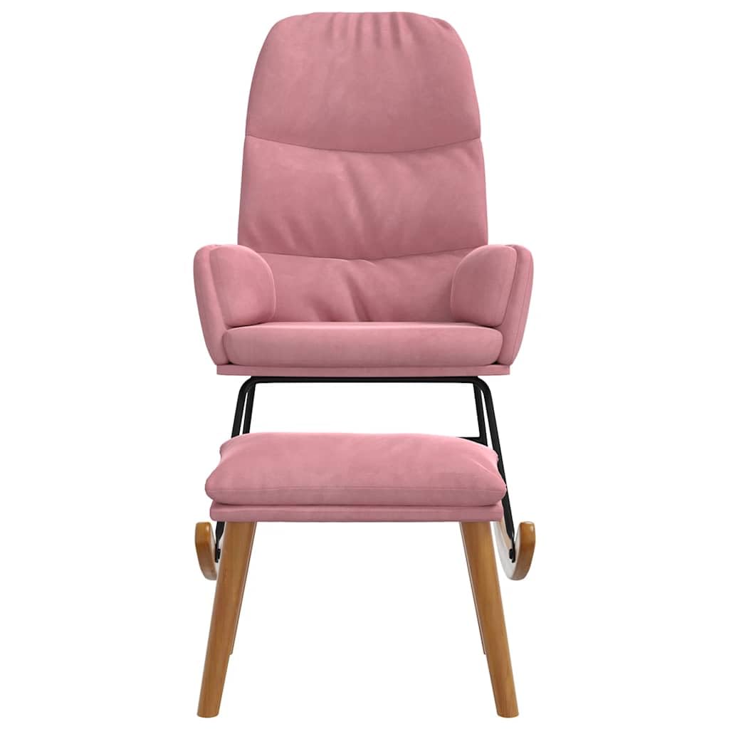 Mecedora con reposapiés, cojín de terciopelo rosa, 70 x 79 x 105 cm, sillón basculante con reposabrazos y respaldo, silla basculante para salón, dormitorio, habitación de bebé