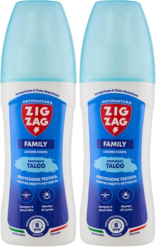 ZIG-ZAG lozione antizanzare corpo, Repellente zanzare zecche tafani, Talco di Marsiglia, 100 ml (Confezione da 2)