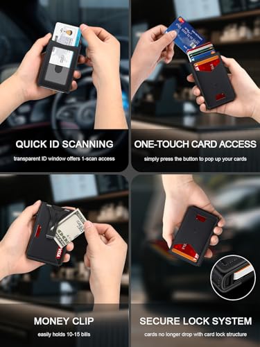 Image of Wallet for Men, Slim Minimalist Wallet with Money Clip＆ID Window, RFID Blocking Pop-Up Credit Card Holder, Smart Auminum Mens Wallet Holds 9-13 Cards (Gift Box) (Black)