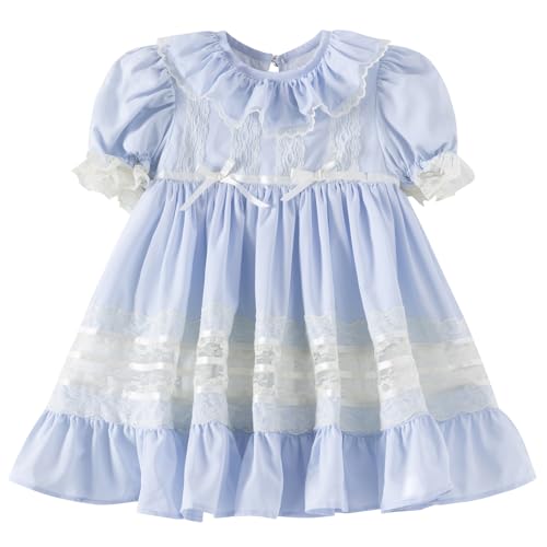 Girls Dress, Vintage Bluebell Heirloom Dress, Beige Lace, Puff Sleeve, Long Style for Spring and Autumn