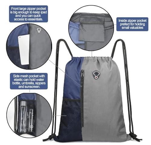 Image of ALASKA Drawstring Backpack Sports Gym Bag Large Size (18 Inch x 14 Inch) for Women & Men, Large Size With Two Zipper Pockets and Water Bottle Mesh Pocket.