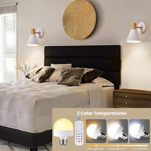 Image of Battery Operated Wall Sconces Lighting Set of 2, Adjustable Wireless Wall Lamp, Cordless Wall Lighting with Remote and Dimmable Rechargeable Bulbs for Bedroom Living Room (White)