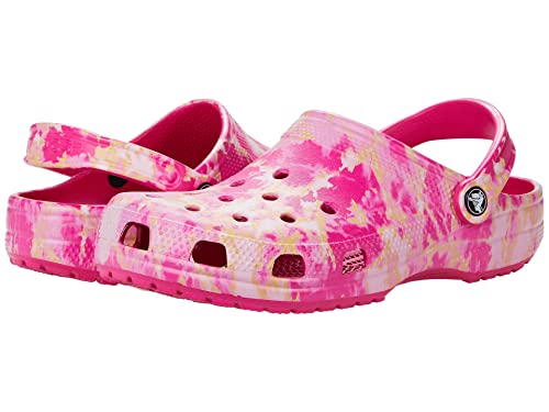 Image of Crocs Unisex Classic Tie Clog | Comfortable Slip On Water Shoes, Pink Bleached Dye, 5 US Men