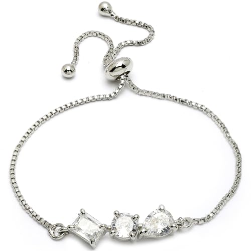 Image of ZENEME Bracelet Silver Toned Rhodium Plated American Diamond Crystal Charm Bracelet For Women