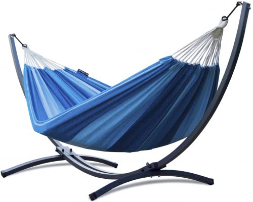 Potenza® Hamac avec Support métal pour 2 Personnes Démontable - Charge Max 220 kg –-Support hamac Double XXL - Support Metallique - hamac avec Pied - Plus DE STABILITÉ- -Support Graphite- hamac Bleu