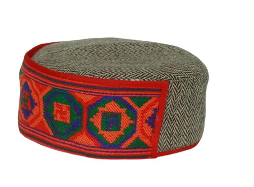 Image of Vastraa Fusion Himachali Topi for Men | Nepali Headwear | Traditional Kullu Cap | Pahadi Topi | Kashmiri Hat | Wool Handcrafted Ethnic Wear