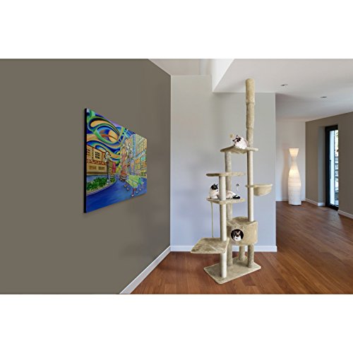 Image of Furhaven 100 inch-113 inch Tall Cat Tree for Indoor Cats w / Adjustable Height, Ft. Sisal Scratching Posts, Condo, & Toys - Tiger Tough Skyscraper Interactive Playground Tower - Gray, One Size