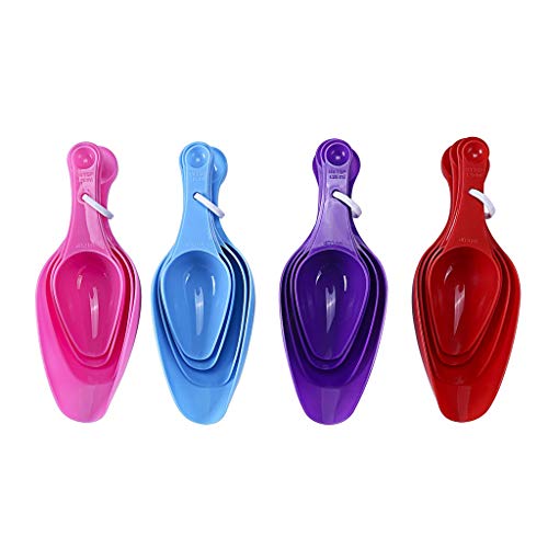 LLS 16pcs De Medición Cuchara De Pala De Hielo For La Cocina Colorido Cuchara, Medida con La Escala De Plástico De Doble Cabezal 0623